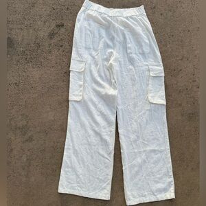 HG - Off White Cargo Linen Pants Size M Wide Leg‎